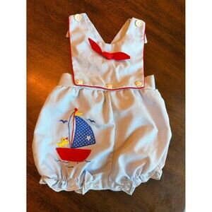 Vintage Tiny Tots Original Nautical Sailboat 2-Piece Baby Boy Outfit Size 12M